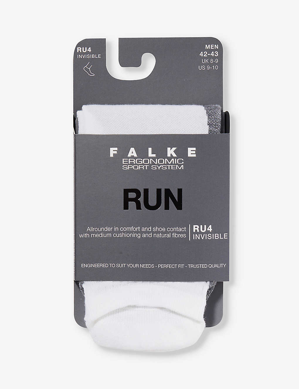 Falke Ergonomic Sport System Mens White Mix Run Mid-calf Stretch-knit Socks