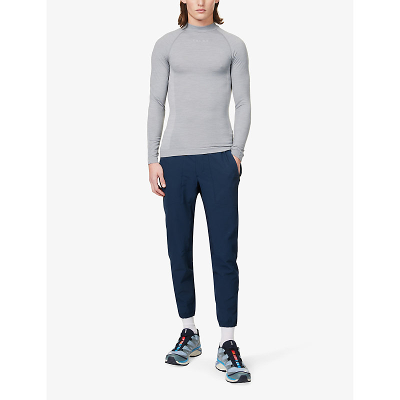 Shop Falke Ergonomic Sport System Men's Grey Heather Round-neck Brand-print Stretch-wool Blend T-shirt
