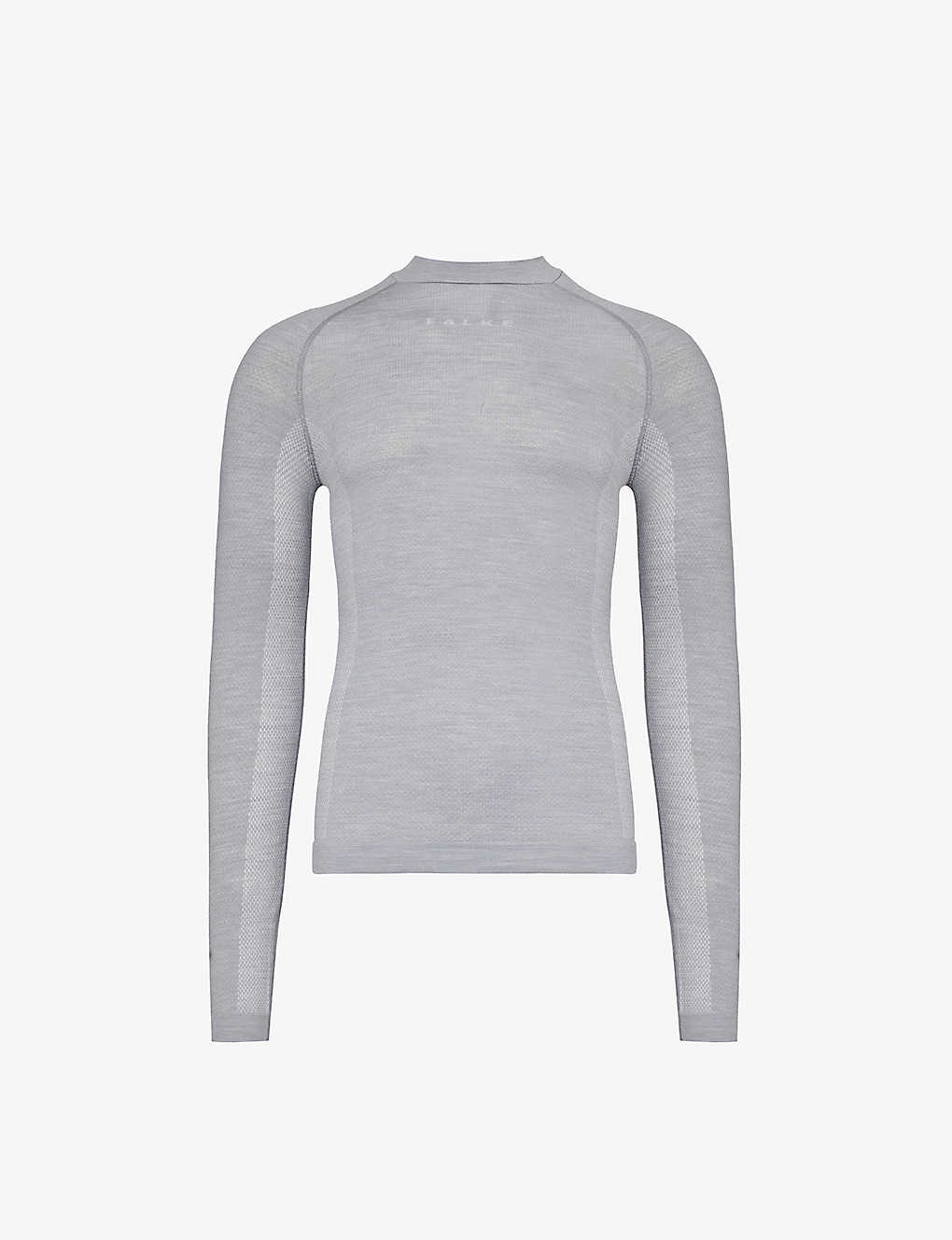 Falke Ergonomic Sport System Mens Grey Heather Round-neck Brand-print Stretch-wool Blend T-shirt