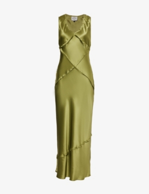 Sage Green Charlotte Satin Maxi Dress, WHISTLES