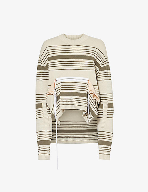 CRAIG GREEN: Zipped-panel striped cotton-blend jumper