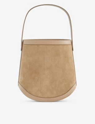 SAVETTE: Leather-trim suede top-handle bag