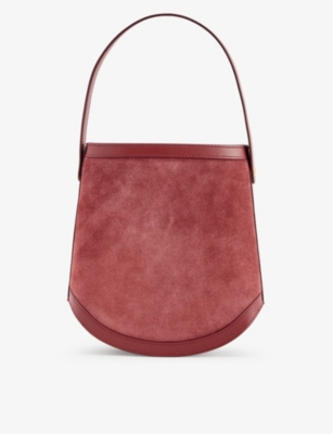 Savette Wine Leather-trim Suede Top-handle Bag