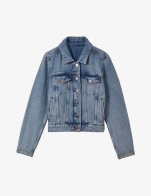 Shop Reiss Women's Mid Blue Ellen Boxy-fit Denim Jacket