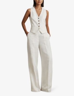 Shop Reiss Women's White Lori Wide-leg High-rise Woven-blend Trousers