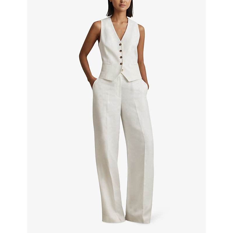 Shop Reiss Lori Wide-leg High-rise Woven-blend Trousers In White
