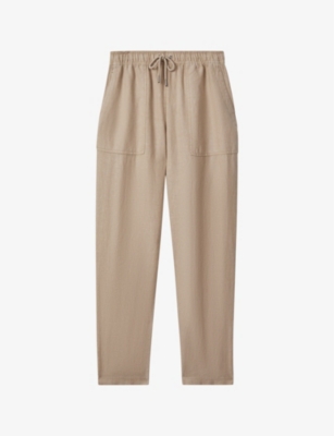 Shop Reiss Women's Sand Romie Relaxed-fit High-rise Stretch-woven Trousers