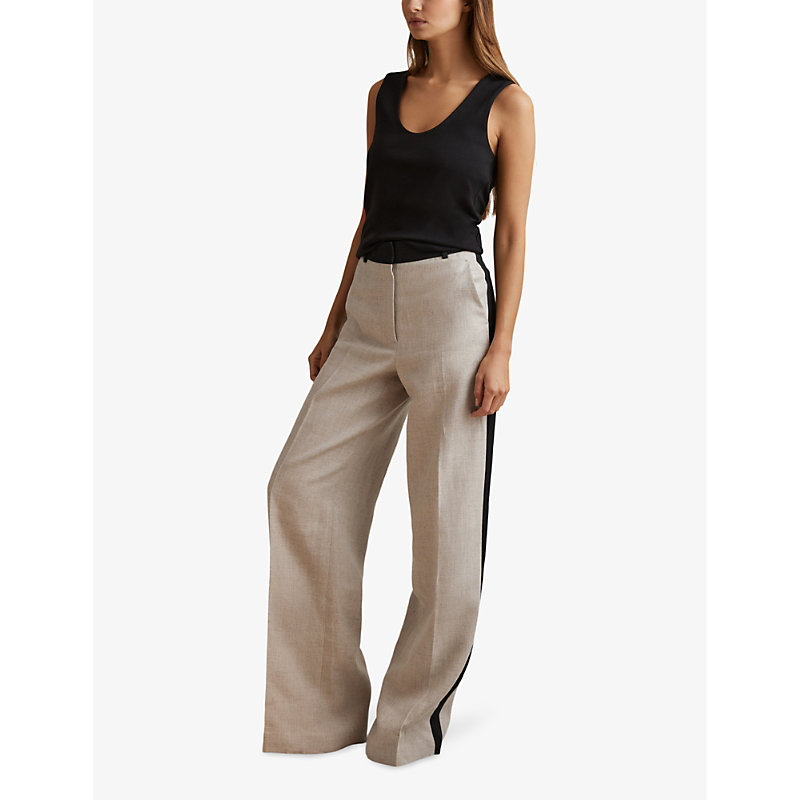 Shop Reiss Luella Wide-leg High-rise Linen Trousers In Neutral