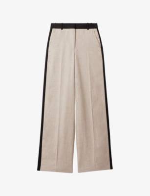 Shop Reiss Women's Neutral Luella Wide-leg High-rise Linen Trousers