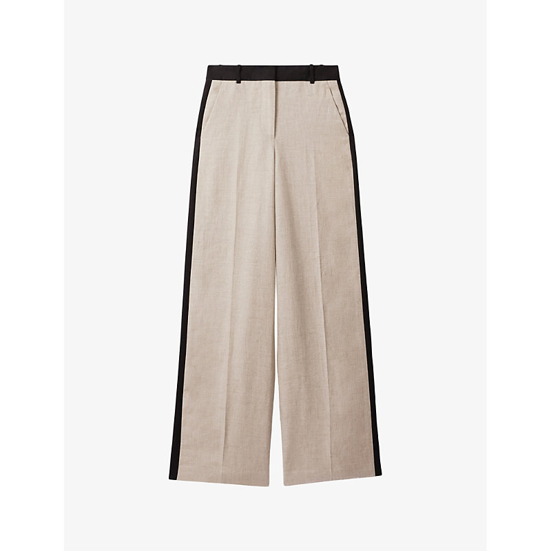Shop Reiss Women's Neutral Luella Wide-leg High-rise Linen Trousers