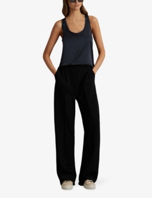 Reiss Womens Black Eden Wide-leg Mid-rise Woven Trousers In Black