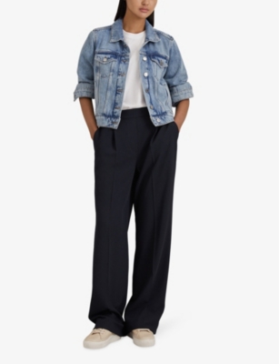 Reiss Womens Navy Eden Elasticated-waist Wide-leg Twill Trousers In Navy