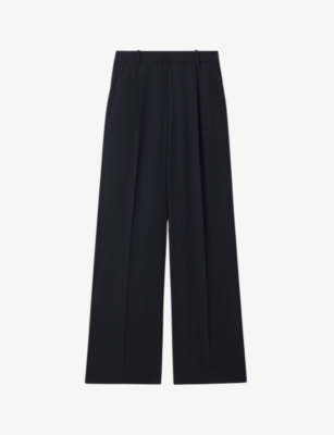 Reiss Womens Navy Eden Wide-leg Mid-rise Woven Trousers