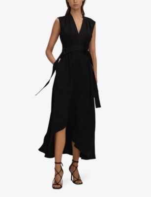 Shop Reiss Women's Black Raya Cross-belt Woven Midi Dress