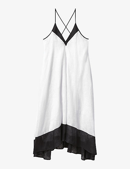 REISS: Stevie colour-block cross-back linen maxi dress