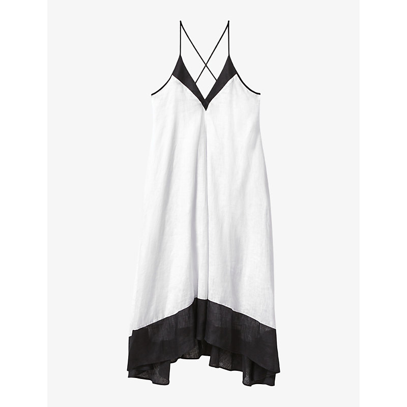 Shop Reiss Women's Navy/white Stevie Colour-block Cross-back Linen Maxi Dress