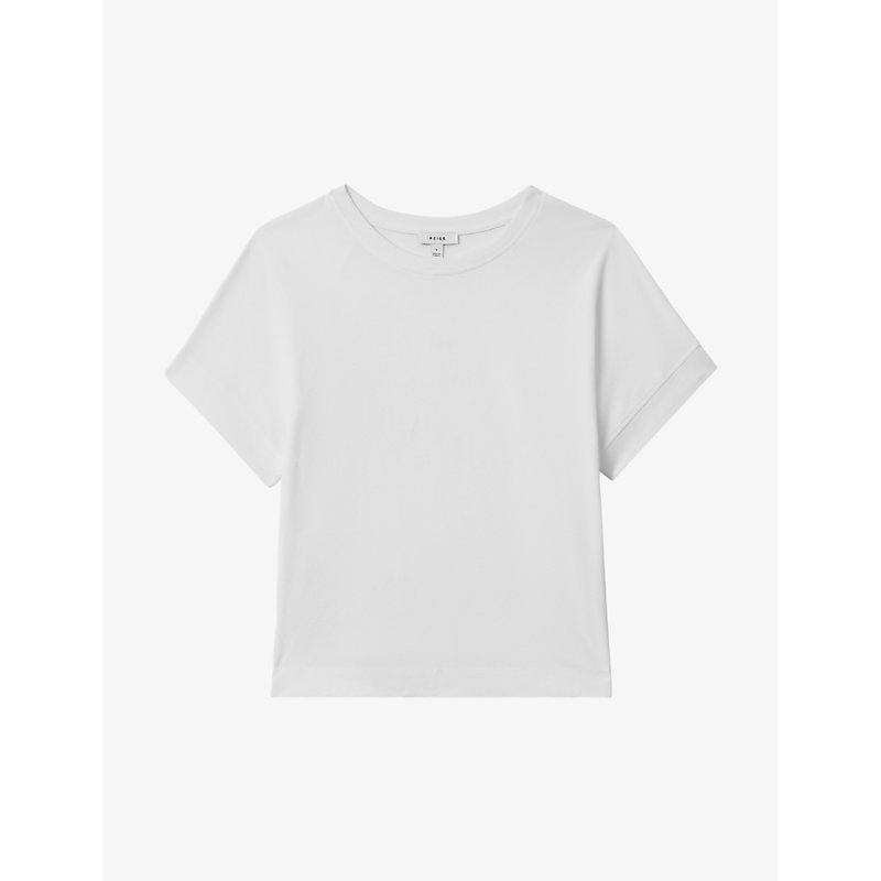 Reiss Womens White Lois Cropped Cotton T-shirt