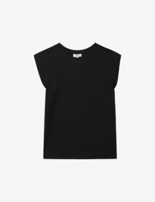 Reiss Womens Black Morgan Capped-sleeve Cotton T-shirt
