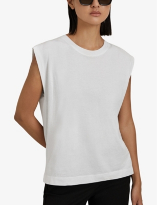 Shop Reiss Women's White Morgan Capped-sleeve Cotton T-shirt