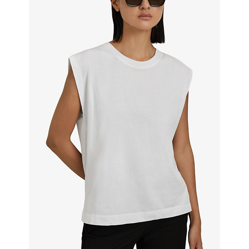 Shop Reiss Women's White Morgan Capped-sleeve Cotton T-shirt