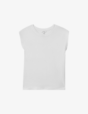 Shop Reiss Women's White Morgan Capped-sleeve Cotton T-shirt