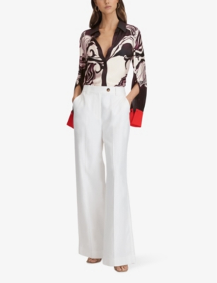 Shop Reiss Women's Burgundy/cream Kari Abstract-print Woven Shirt