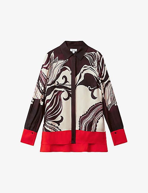 REISS: Kari abstract-print woven shirt