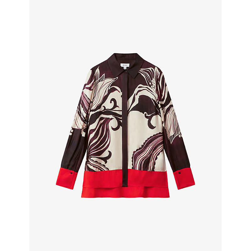 Shop Reiss Women's Burgundy/cream Kari Abstract-print Woven Shirt