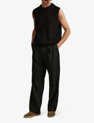 Shop Reiss Men's Black Dandy Relaxed-fit Sleeveless Cotton-crochet Vest