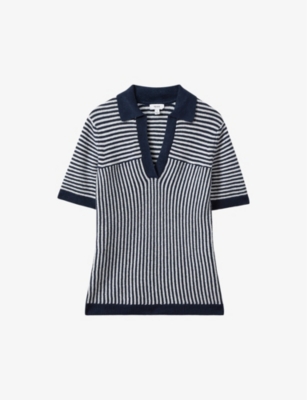 Reiss Stevie Open-collar In Navy/ivory