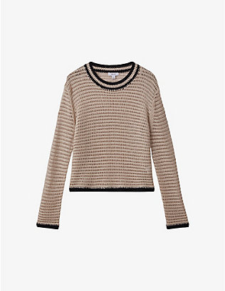 REISS: Astrid contrast-tip relaxed-fit knitted jumper