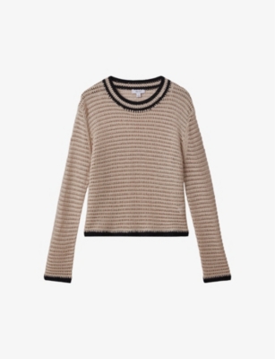 Reiss Astrid Linen-blend Tipped Stitched Jumper In Brown