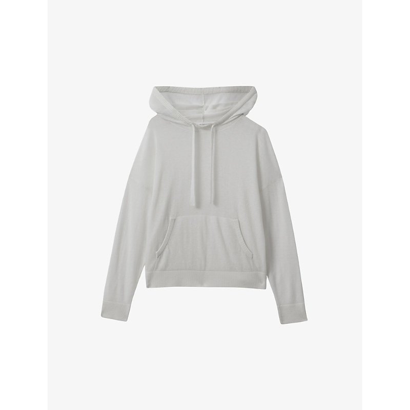 Shop Reiss Women's Ivory Candy Relaxed-fit Cotton And Linen-blend Hoody