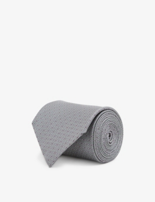Reiss Mens Pistachio Como Geometric-print Silk Tie In Gray