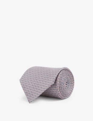 Reiss Mens Soft Rose Como Geometric-print Silk Tie In Brown