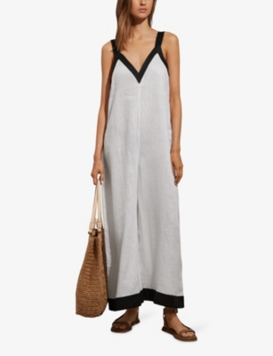 Shop Reiss Womens White/navy Aida Wide-leg Colour-block Linen Jumpsuit