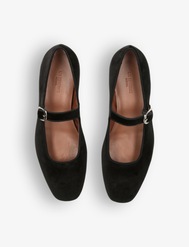 Round-toe suede Mary Jane courts