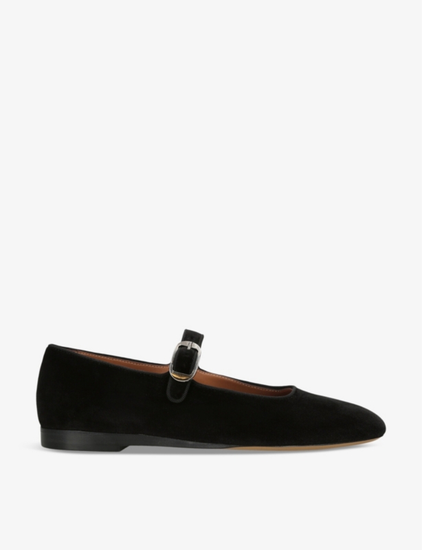 Round-toe suede Mary Jane courts