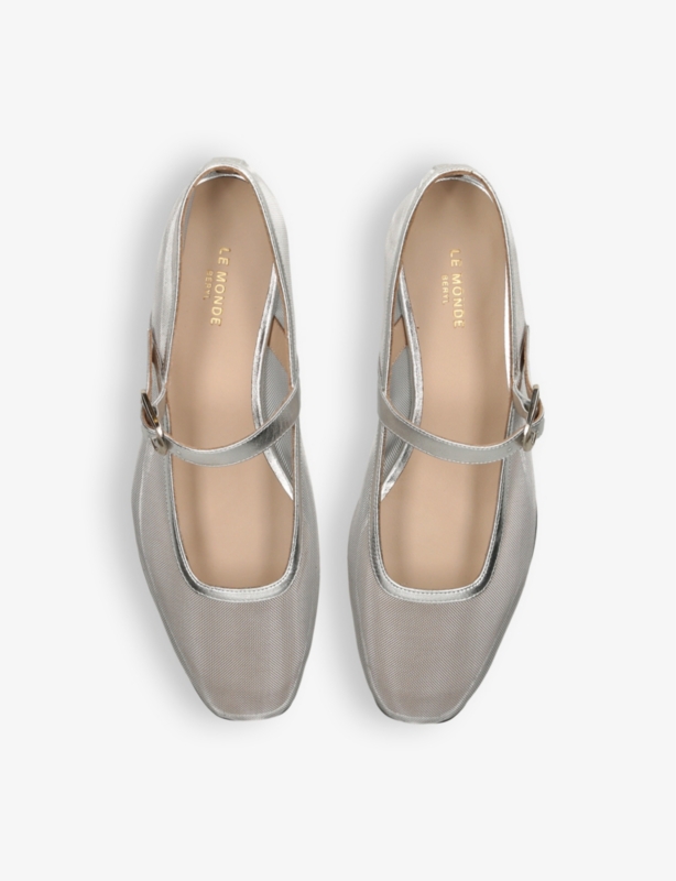Round-toe mesh and patent-leather Mary-Jane flats