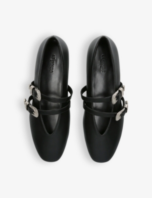 Shop Le Monde Beryl Women's Black Claudia Double-strap Leather Flats