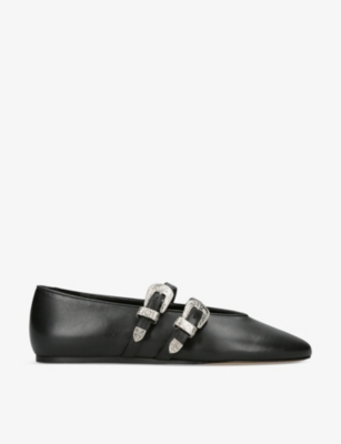 Shop Le Monde Beryl Women's Black Claudia Double-strap Leather Flats