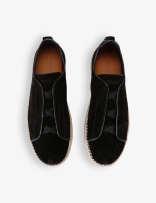 Zegna Triple Stitch Leather Sneakers In Black