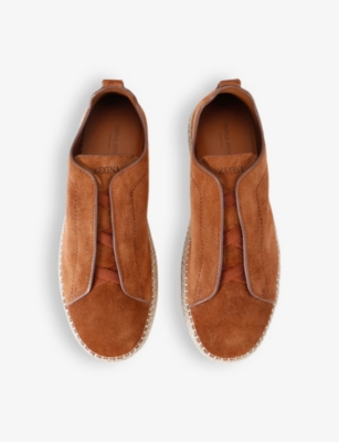 Zegna Triple Stitch Espadrilles En Veau Velours Foliage Foncé In Tan