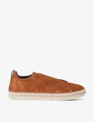 Shop Zegna Men's Tan Triple Stitch Contrast-sole Suede Espadrilles