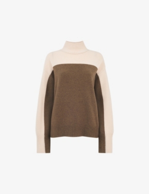 Whistles Womens Cream Colour-blocked Wool Jumper In Ivory/multi