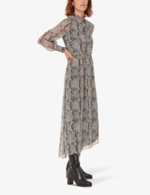 Whistles Meg Snake-print Recycled-polyester Midi Dress In Multi-coloured