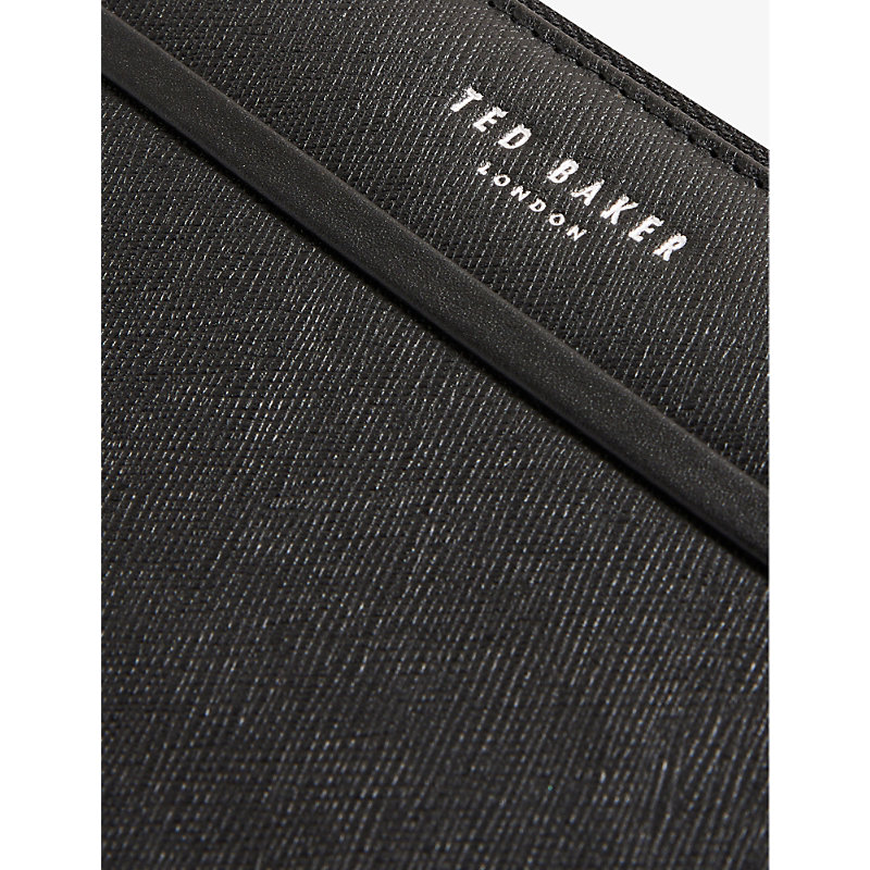 Shop Ted Baker Black Samuels Logo-embossed Zip-up Leather Wallet