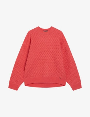 Ted Baker Horizontal Cable Knit Sweater In Coral
