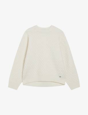 Ted Baker Womens Ivory Morlea Horizontal-stitch Stretch Wool-blend Jumper
