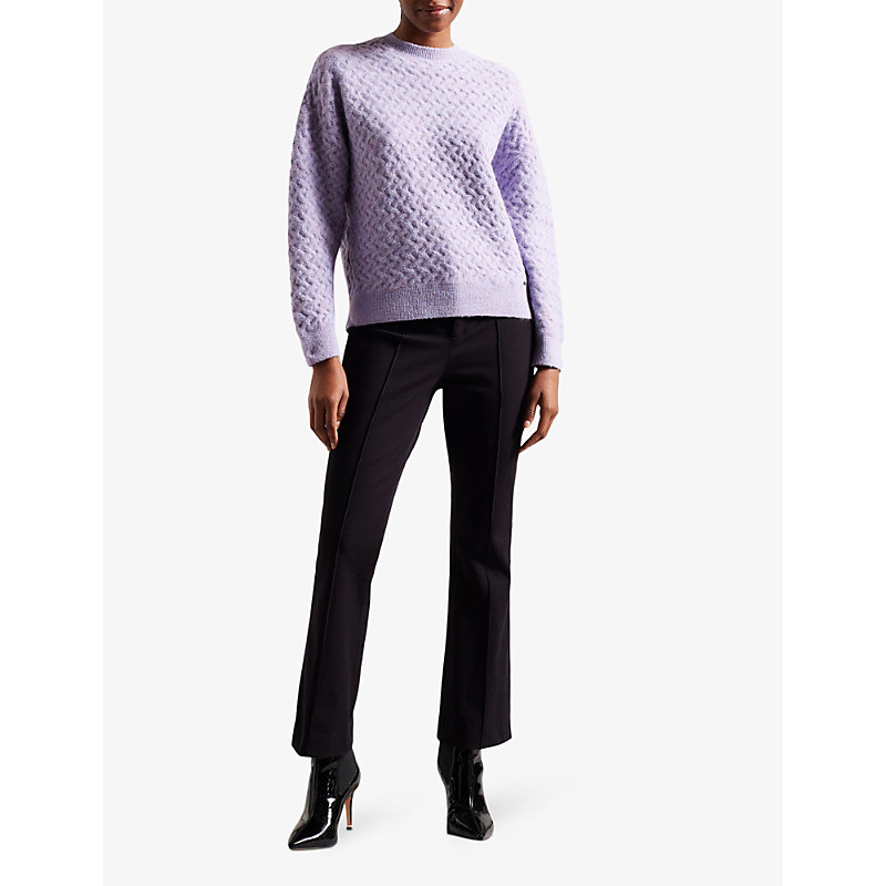 Shop Ted Baker Women's Lt-purple Morlea Horizontal-stitch Stretch Wool-blend Jumper